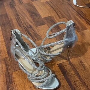 Silver Strappy Heeled Sandals